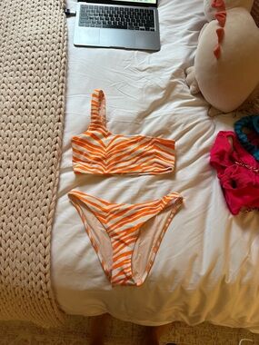 Triangl One-Shoulder Orange Zebra Print Bikini Set